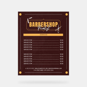 Modern Barber Services Barbershop Price List Acrylic Sign