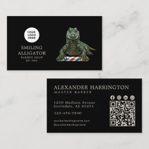 Modern Barber Shop Emerald Alligator Logo Qr Code Business Card
