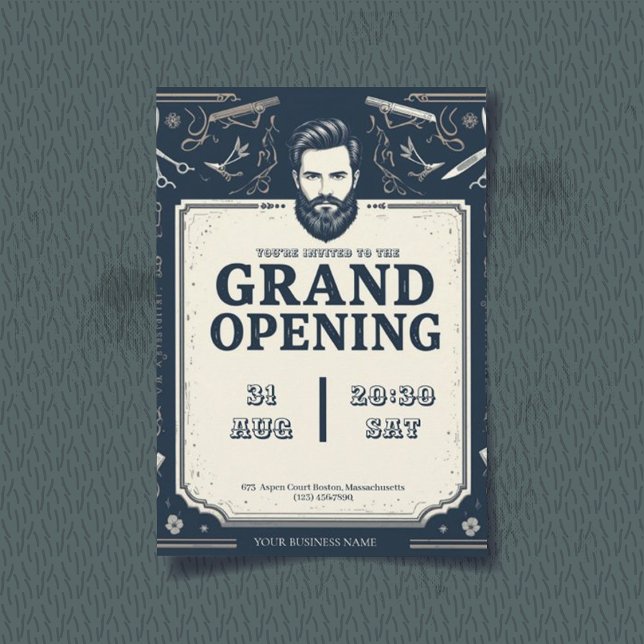 Modern Barber Shop Grand Opening Invitation (Creator Uploaded)