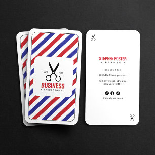 Modern Barber Shop Hair Barbershop White Blue Red Business Card