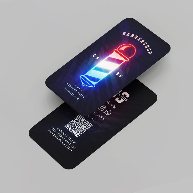 Modern Barber's Pole Red White Blue Barbershop Business Card (Modern Barber's Pole Red White Blue Barbershop Professional Barber Glowing Neon Business Card
)