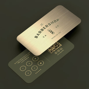 Modern Barbershop Army Green Gold Barber Loyalty Business Card