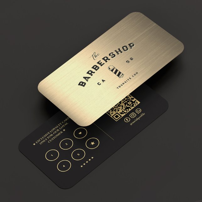 Modern Barbershop Barber Faux Gold Loyalty Business Card (Modern Barbershop Barber Black Gold Loyalty Business Card
)