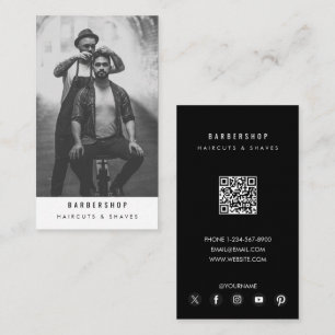 Modern Barbershop Barber Photo QR Code Business Card