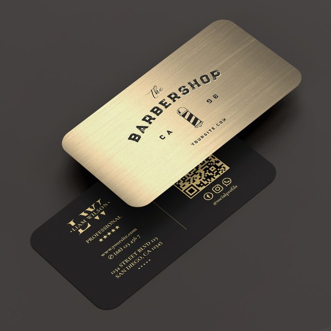Modern Barbershop Barber Pole Elegant Black Gold Business Card (Modern Barbershop Barber Pole Elegant Black Gold Business Card
)