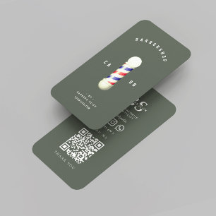 Modern Barbershop Barber's Pole Barber Dark Green Business Card