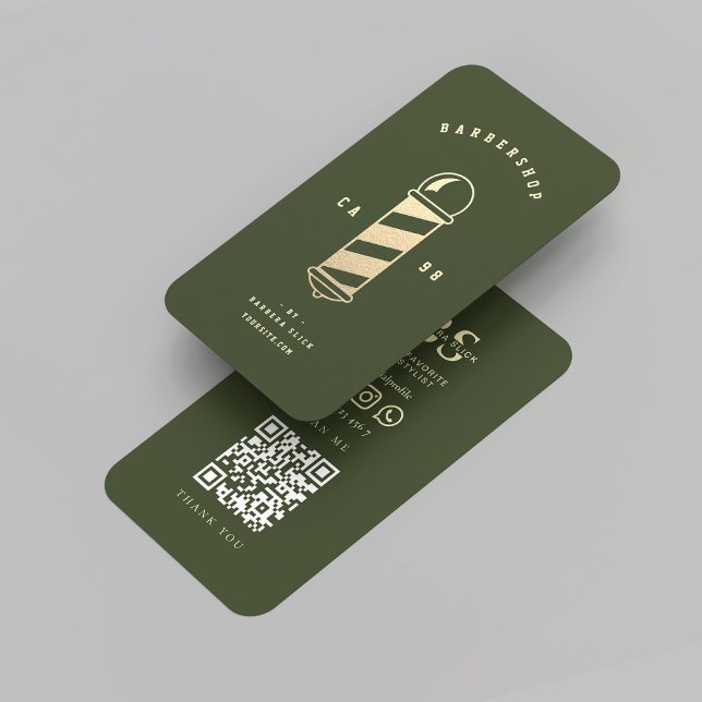 Modern Barbershop Dark Green Gold Barber Pole Business Card (Modern Barbershop Dark Green Gold Barber Pole Business Card
)