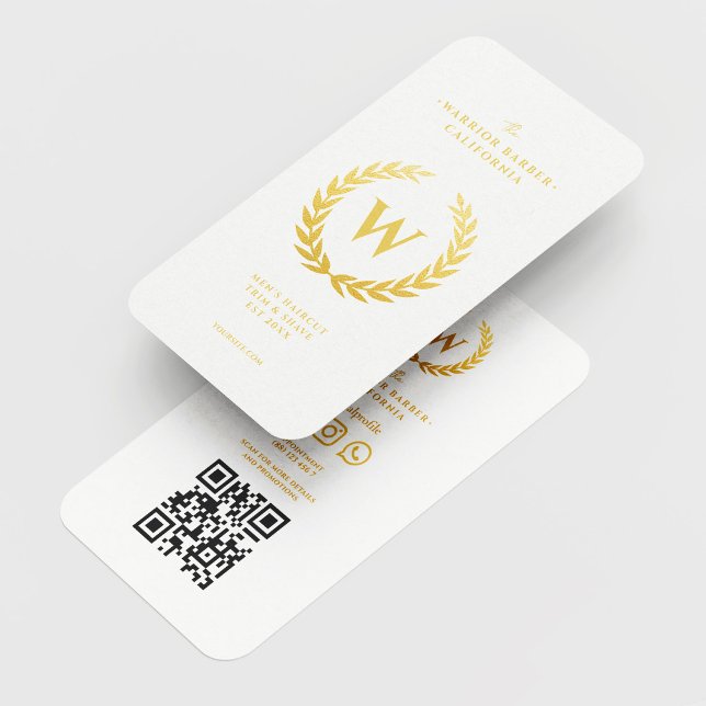 Modern Barbershop Gold Wreath Initial barber Business Card (Creator Uploaded)