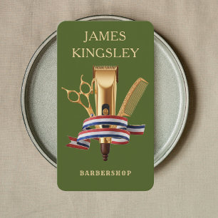 Modern Barbershop Haircut Barber's Moss Green Business Card