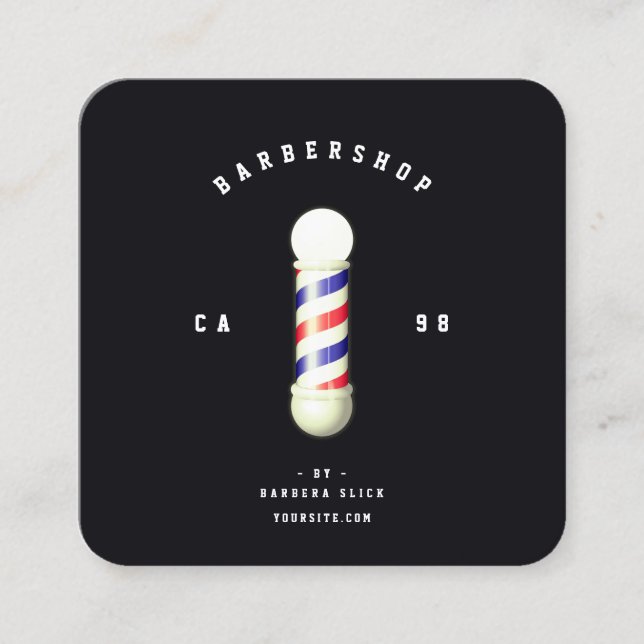 Modern Barbershop Haircut Barber's Pole Barber Square Business Card (Front)