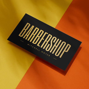 Modern Barbershop Minimalist Black & Gold   Business Card