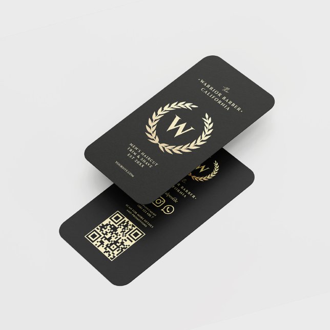 Modern Barbershop Monogram Men's Haircut Shave QR Business Card (Creator Uploaded)
