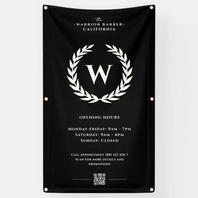 Modern Barbershop Opening Hours Banner Sign  (Vertical)