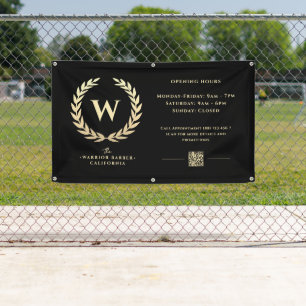 Modern Barbershop Opening Hours Gold Banner Sign 