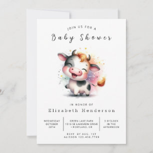 Modern Barn Calf Cow Baby Shower Invitation