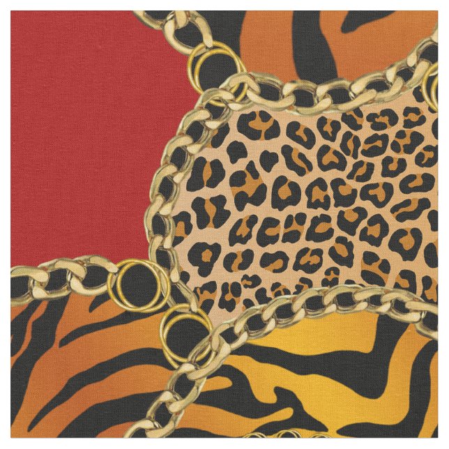 Modern Baroque Animal Print With Chains Fabric (Close Up)