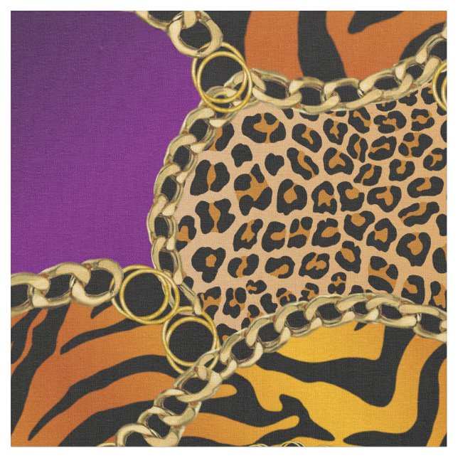 Modern Baroque Animal Print With Chains Fabric (Close Up)
