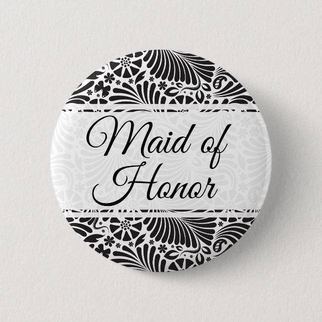 Modern Baroque Floral Maid of Honour 6 Cm Round Badge (Front)