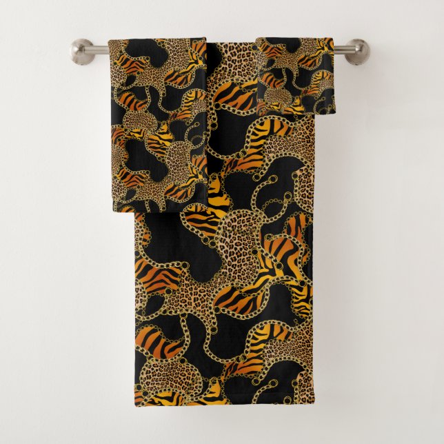 Modern Baroque Glam Animal Print With Chains Bath Towel Set (Insitu)