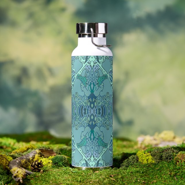 Modern Baroque Pattern in Blue and Green Water Bottle (Outdoor)