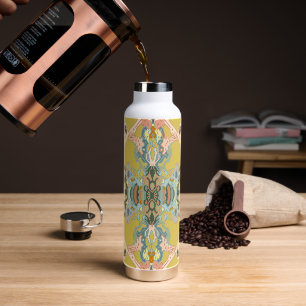 Modern Baroque Pattern in Gold Pink Blue Water Bottle