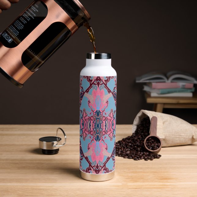 Modern Baroque Pattern in Pink Burgundy Blue Water Bottle (Coffee)