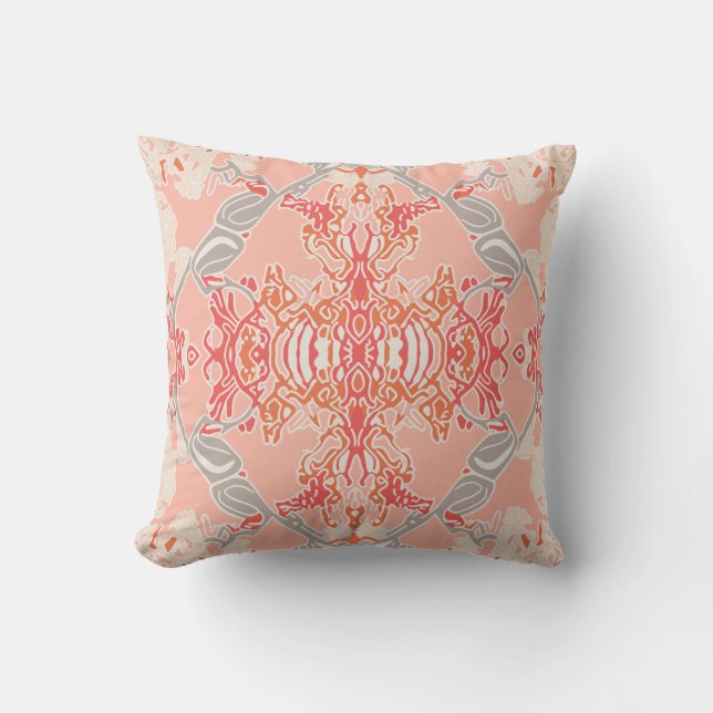 Modern Baroque Pattern in Pink Red Cream Cushion (Front)