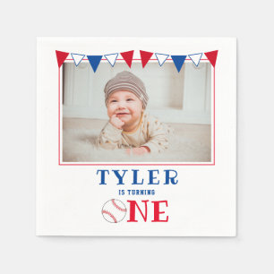 Modern Baseball 1st Birthday Photo Birthday Party Napkin