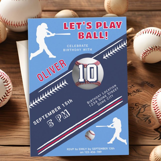 Modern Baseball Ball Player Themed Birthday Invitation (Creator Uploaded)