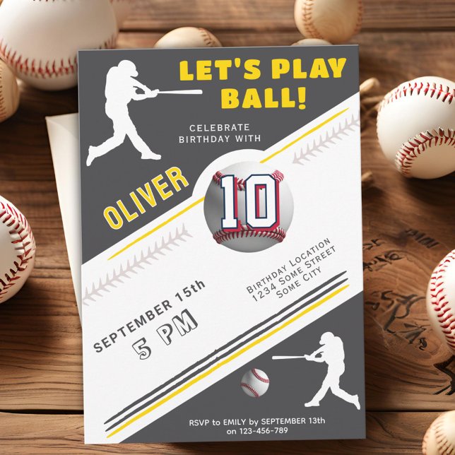 Modern Baseball Ball Player Themed Birthday Invitation (Creator Uploaded)