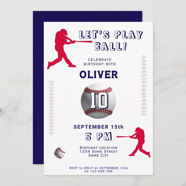 Modern Baseball Ball Player Themed Birthday  Invitation (Front/Back)