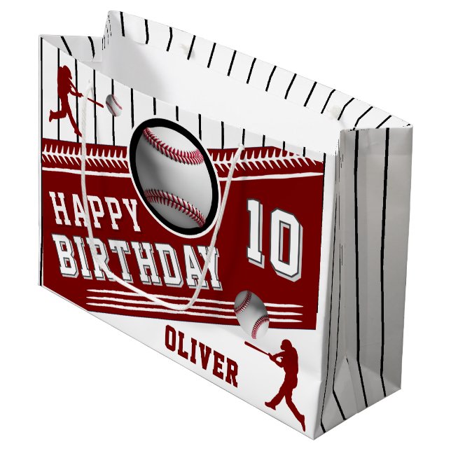 Modern Baseball Ball Player Themed Birthday  Large Gift Bag (Front Angled)