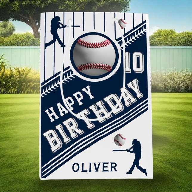 Modern Baseball Ball Player Themed Birthday  Medium Gift Bag (Creator Uploaded)