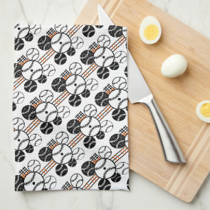 Modern Baseball Black White Orange Color Pattern Tea Towel