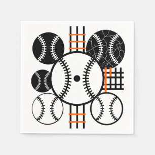 Modern Baseball  Black White Orange Colour Pattern Napkin