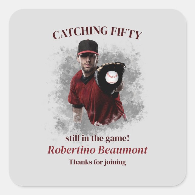 Modern Baseball Catching Fifty Men's 50th Birthday Square Sticker (Front)