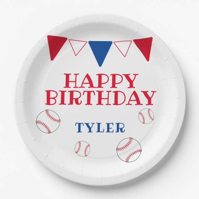 Modern Baseball Kids Birthday Party Paper Plate (Front)
