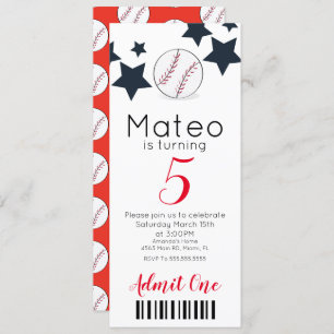 Modern Baseball Pattern  Ticket Style Party    Invitation
