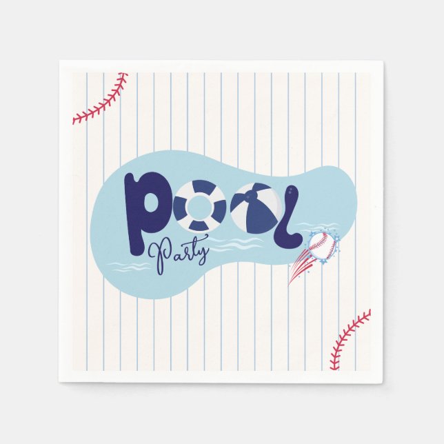 Modern Baseball Pool Birthday Party  Napkin (Front)
