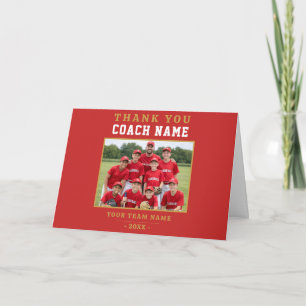Modern Baseball Team Photo Coach Thank You Card