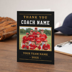Modern Baseball Team Photo Coach Thank You Card