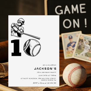 Modern Baseball Theme Sports Boy 10TH Birthday Invitation