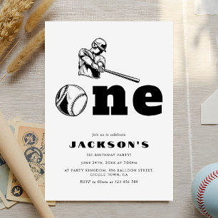 Modern Baseball Theme Sports Kid 1st Birthday Invitation