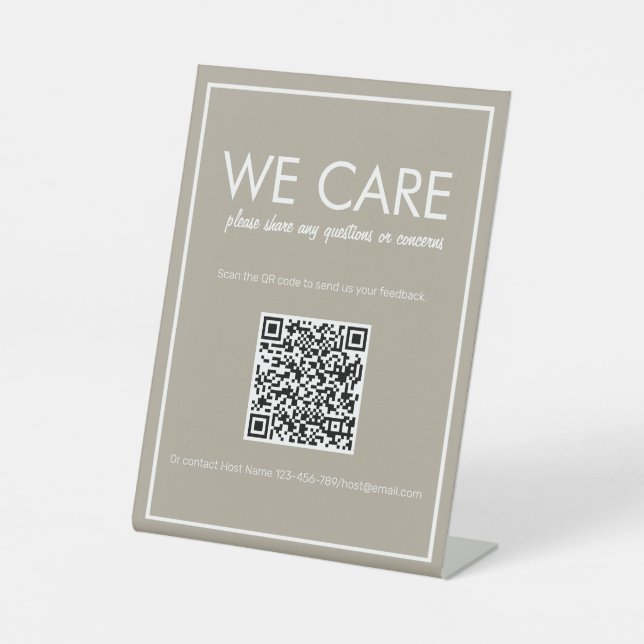 Modern Basic Beige QR Code Feedback Counter Sign (Front)