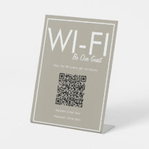 Modern Basic Beige Wi-Fi QR Code Pedestal Sign