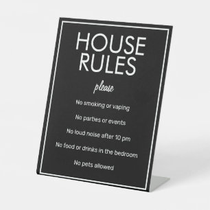 Modern Basic Black House Rules Guest Pedestal Sign