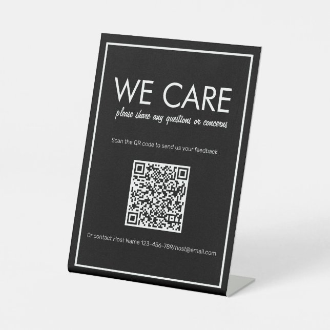 Modern Basic Black QR Code Feedback Counter Sign (Front)