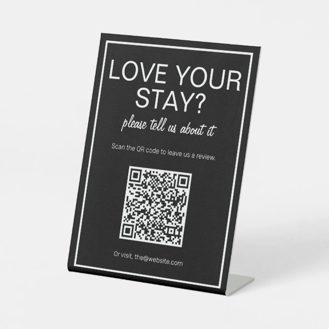 Modern Basic Black QR Code Review Table Sign (Front)