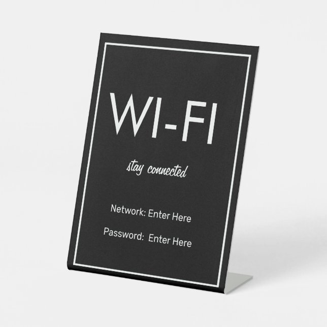 Modern Basic Black Wi-Fi Guest Pedestal Sign (Front)