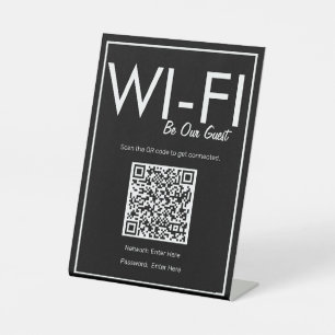 Modern Basic Black Wi-Fi QR Code Pedestal Sign